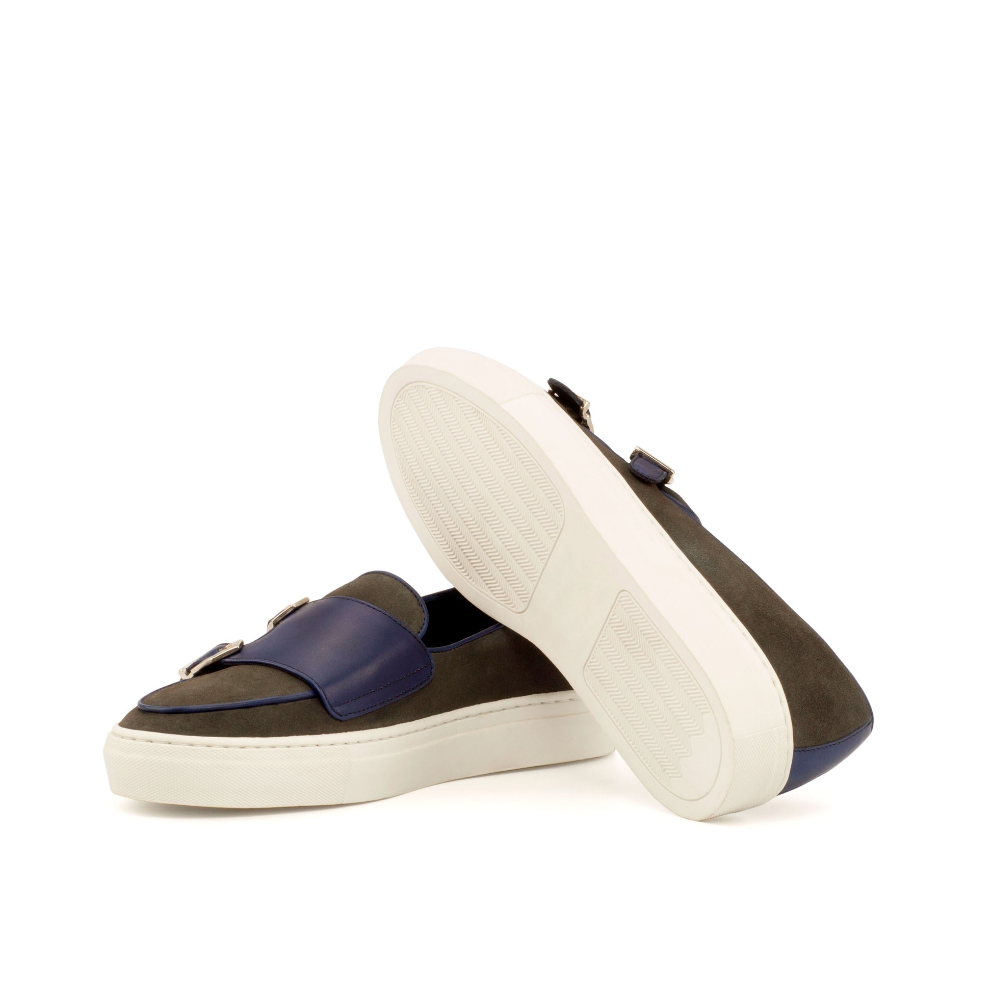 MONK TRAINER - GREY LUX SUEDE & NAVY LEATHER  Side